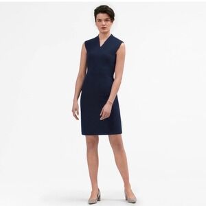 MM.LaFleur Aditi Sheath Dress Blue V-Neck Sleeveless Size 2 Career Work